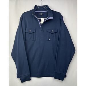 NWT Brooks Brothers Zip Interlock Sweater L Blue Pullover Pockets Mens $179